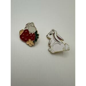 VTG Bunny W/Strawberry Enamel Pin & Pinnacle Designs White Rabbit Enamel Pin